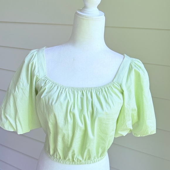 Copper Key Gingham Green Cropped Top with Puff Sleeves Size Small - Picture 7 of 11